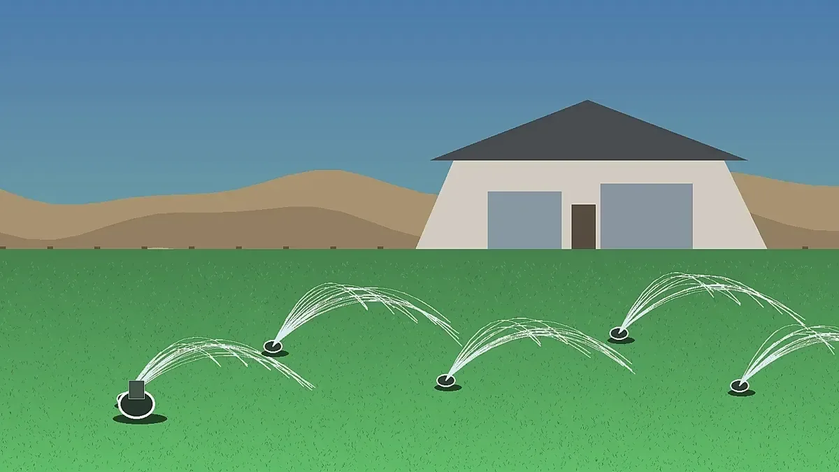 Dead brown lawn zone Gillette Wyoming Campbell County sprinkler system failure July dry climate irrigation repair Chad